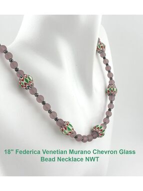 18" Federica Italian Venetian Murano Chevron Glass Bead Station Necklace NWT